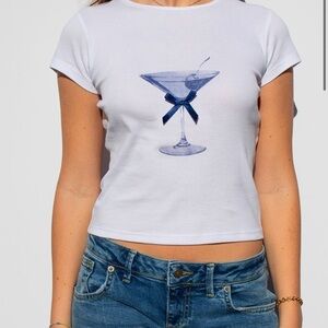 Subdued White Graphic Tee with Martini Design